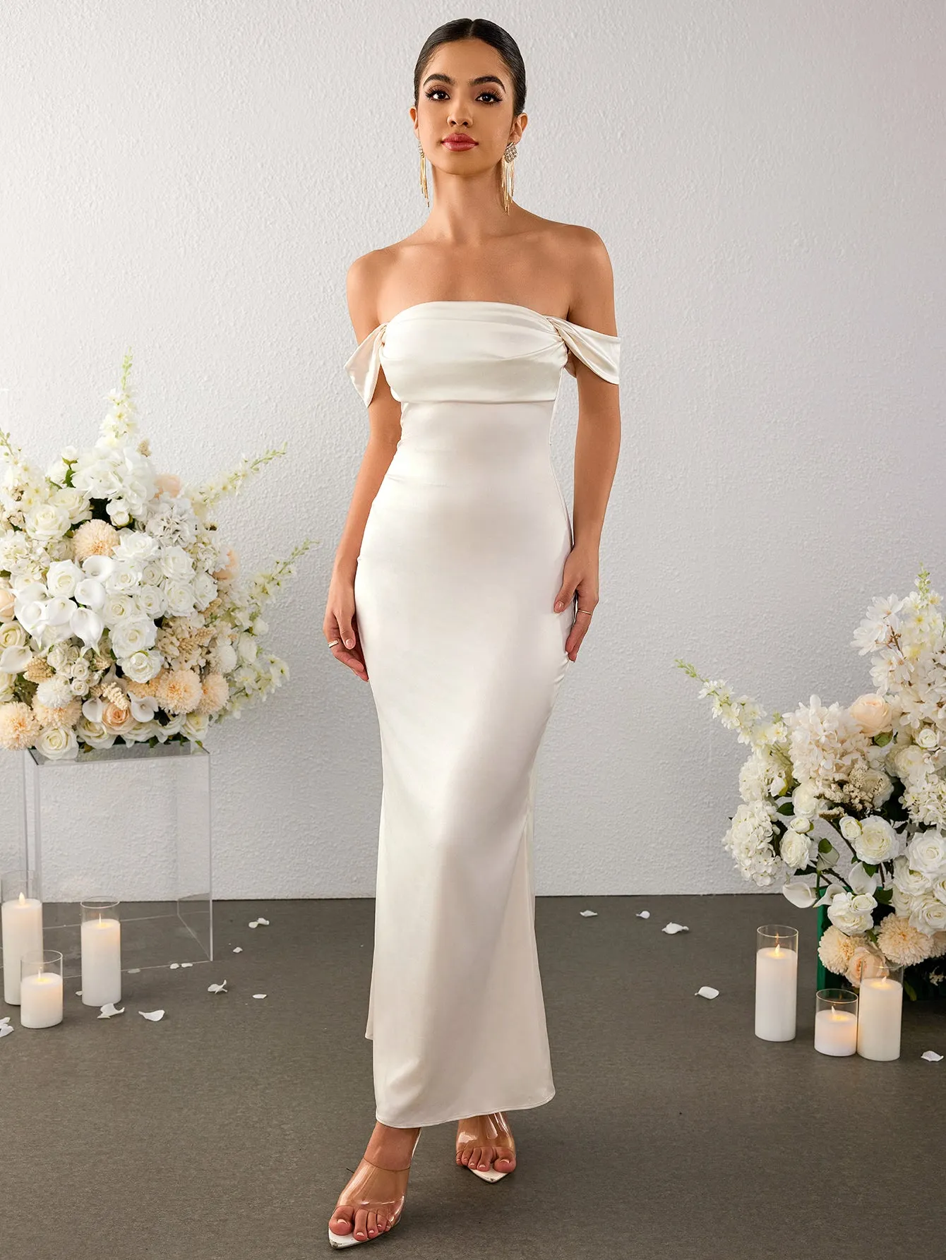 Off Shoulder Satin Backless Mermaid Dress