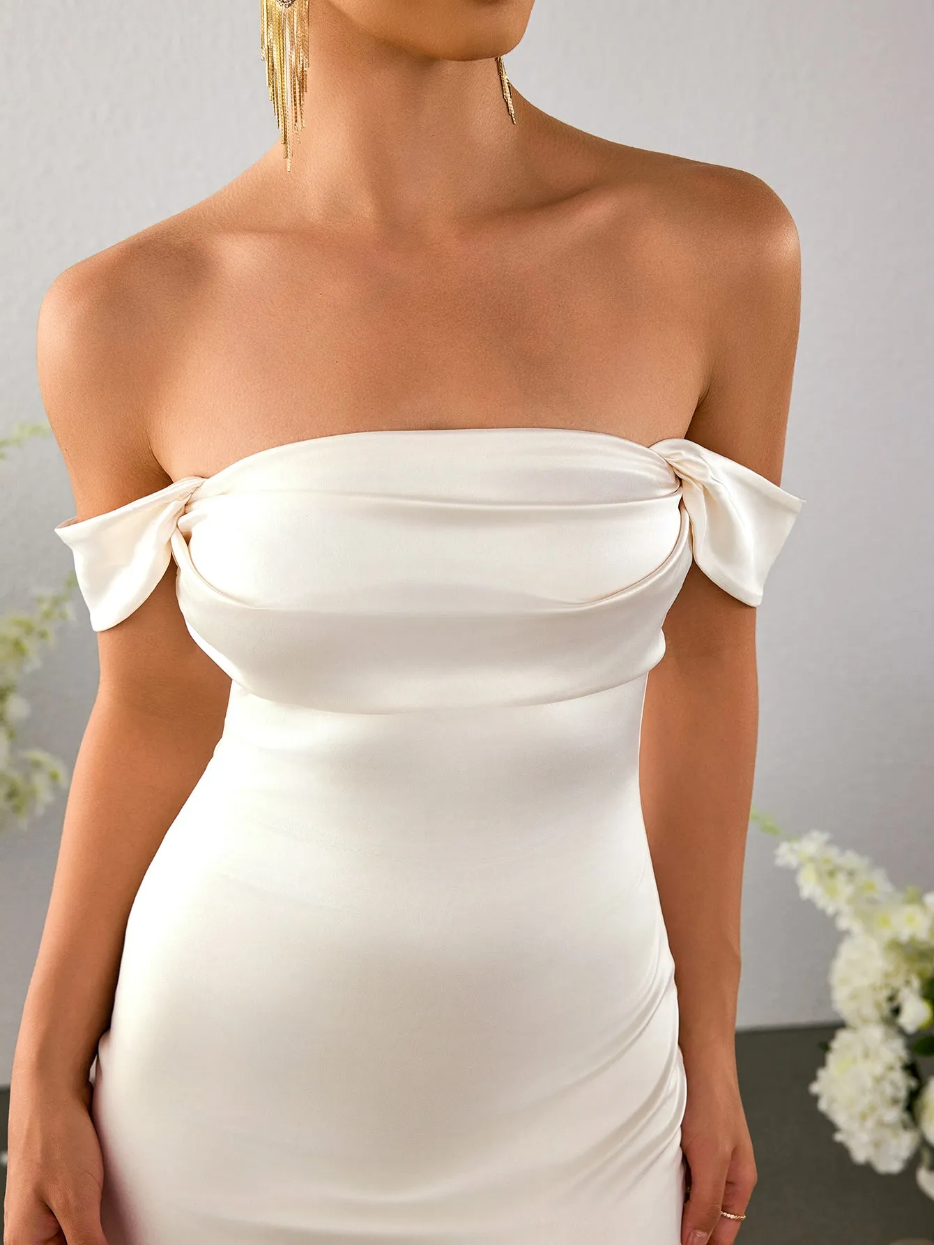 Off Shoulder Satin Backless Mermaid Dress