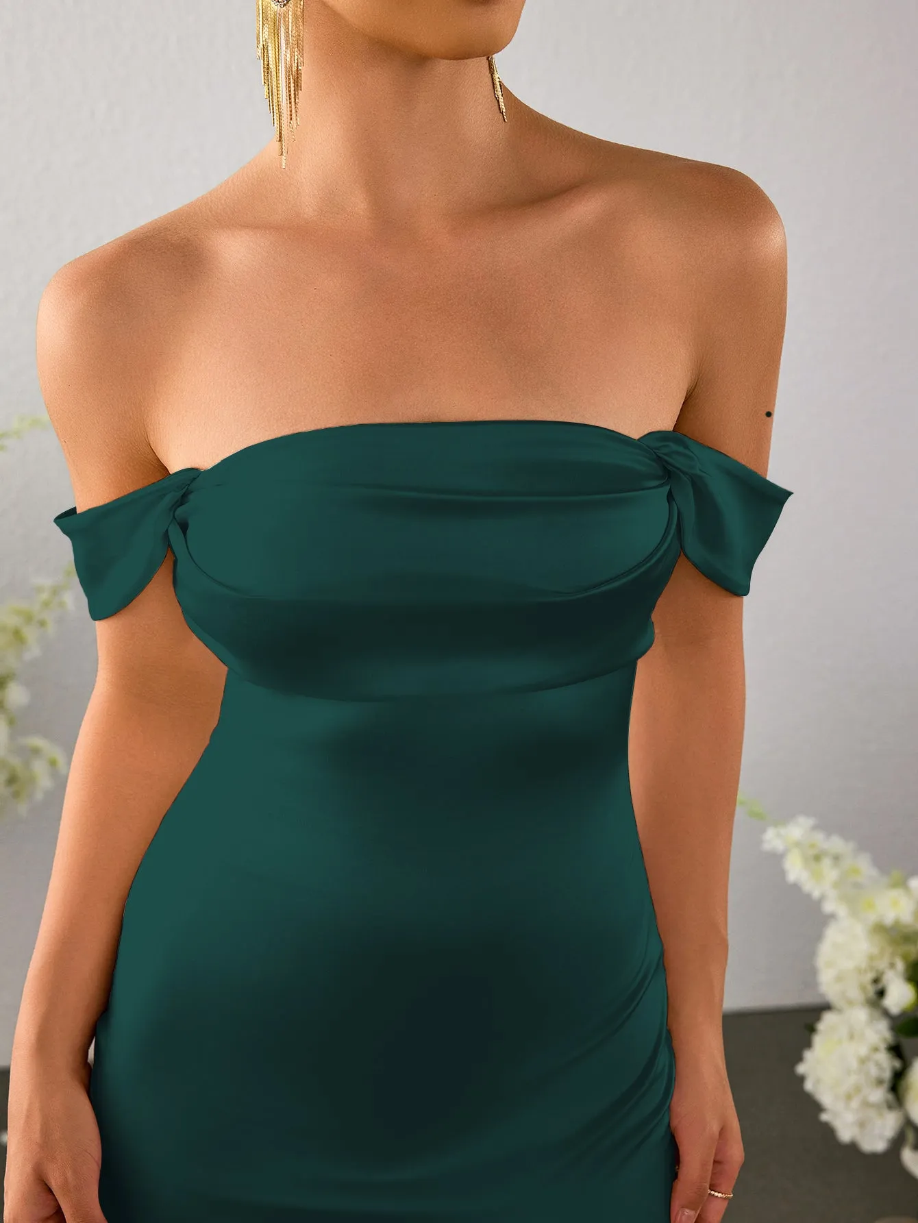 Off Shoulder Satin Backless Mermaid Dress
