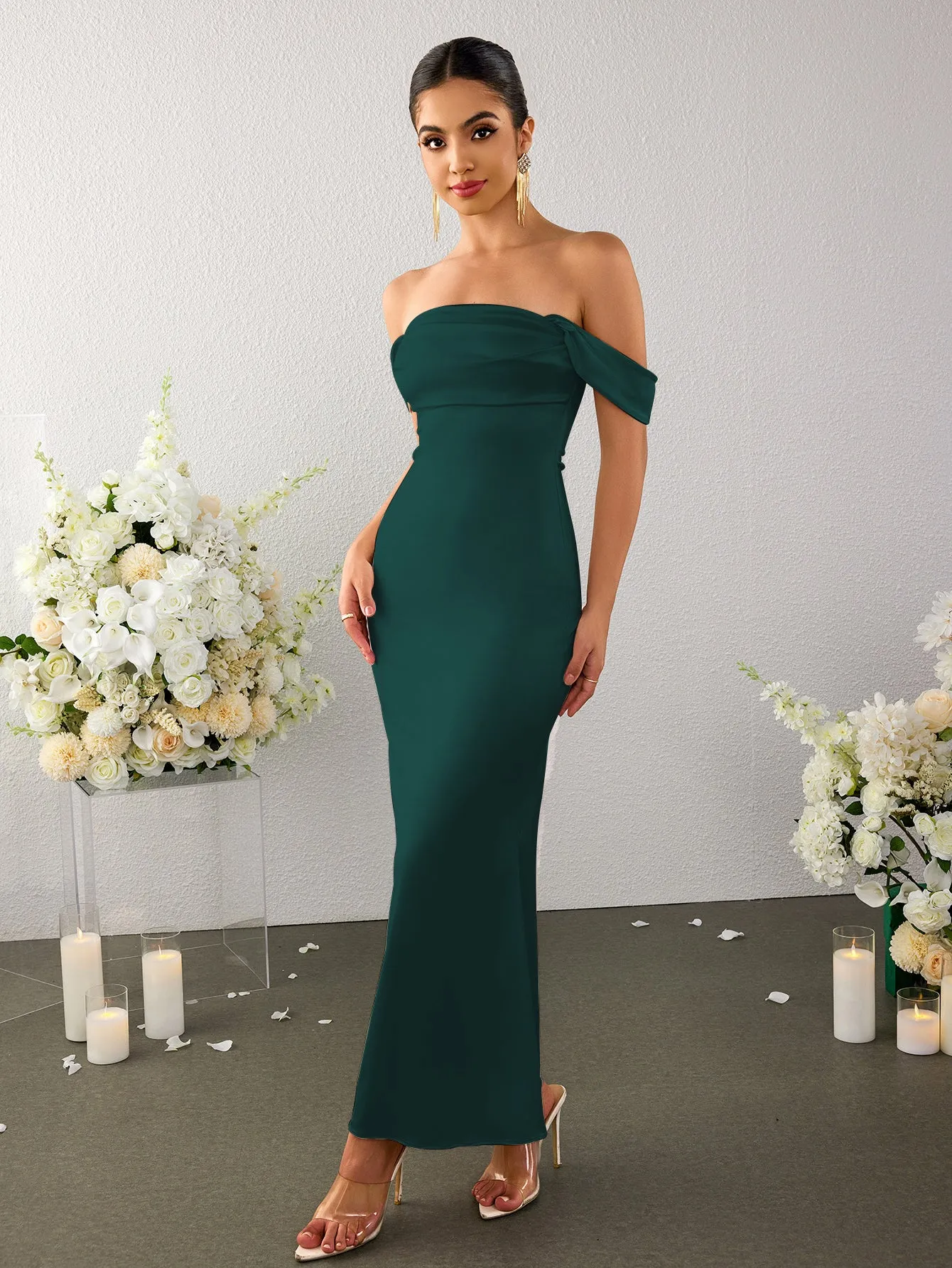 Off Shoulder Satin Backless Mermaid Dress