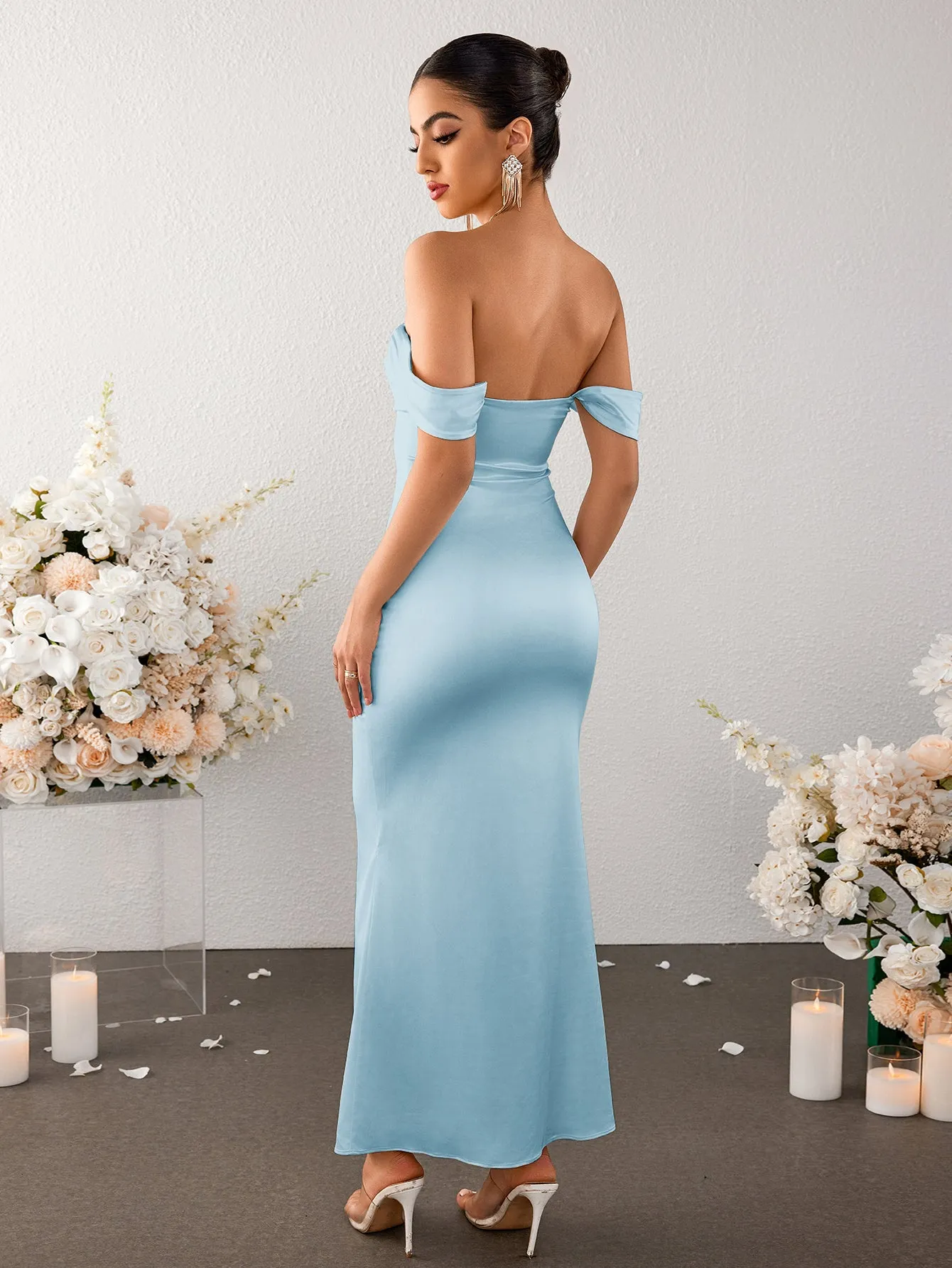 Off Shoulder Satin Backless Mermaid Dress