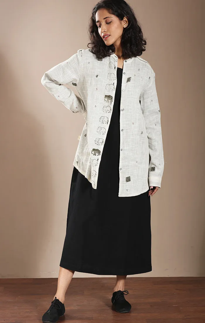 Overshirt (Shirt Jacket) Ivory with Handblock Prints