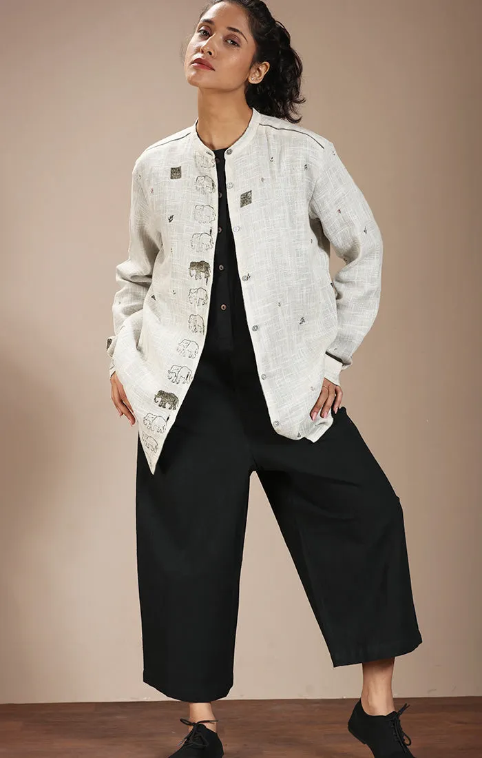 Overshirt (Shirt Jacket) Ivory with Handblock Prints