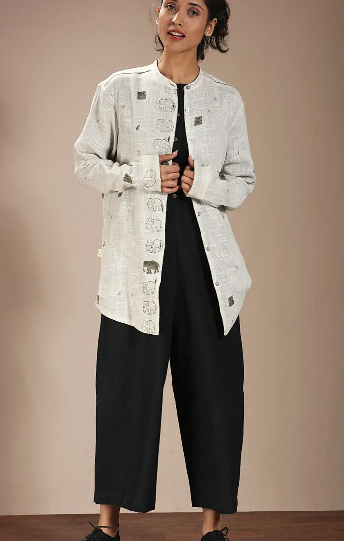 Overshirt (Shirt Jacket) Ivory with Handblock Prints