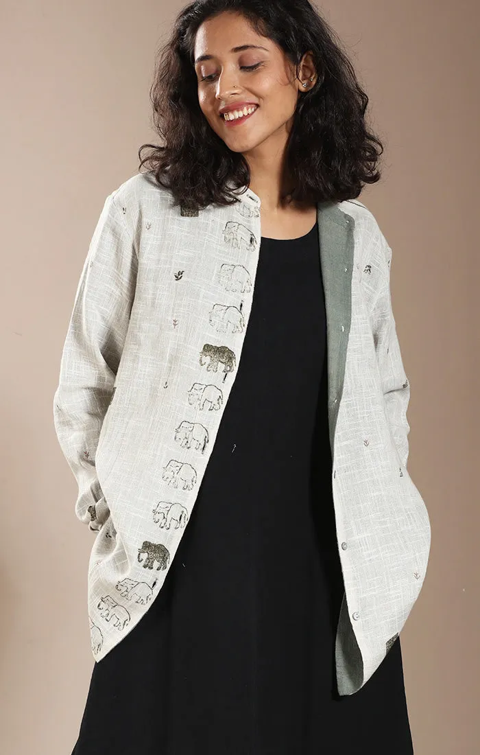 Overshirt (Shirt Jacket) Ivory with Handblock Prints