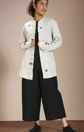 Overshirt (Shirt Jacket) Ivory with Handblock Prints
