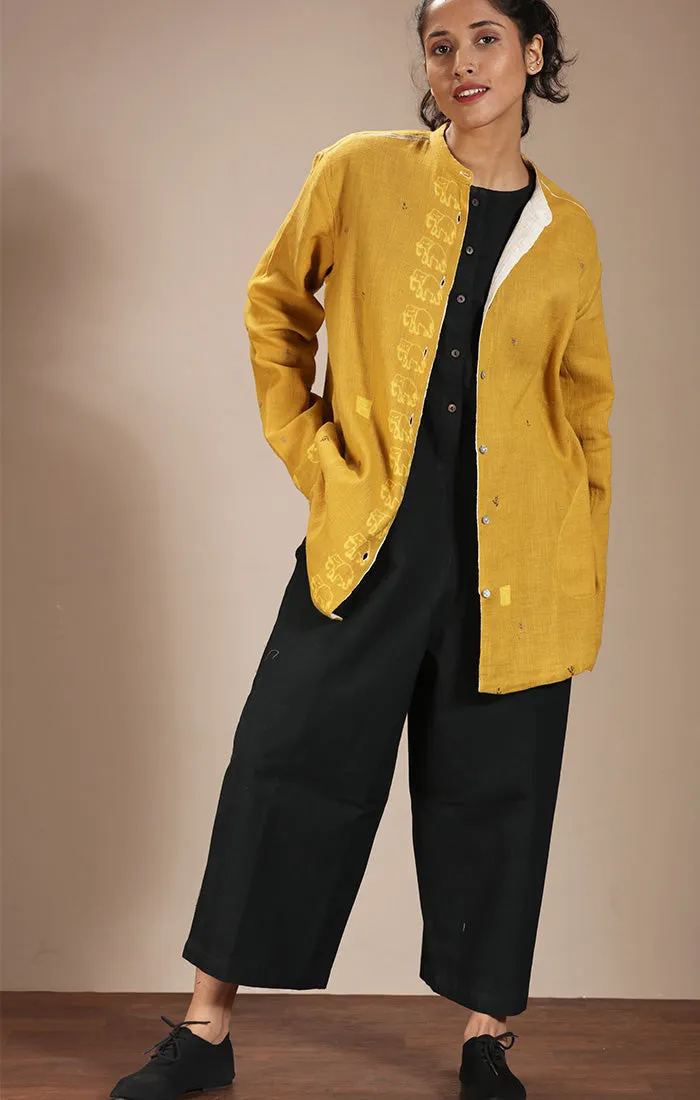 Overshirt (Shirt Jacket) Mustard with Handblock Prints