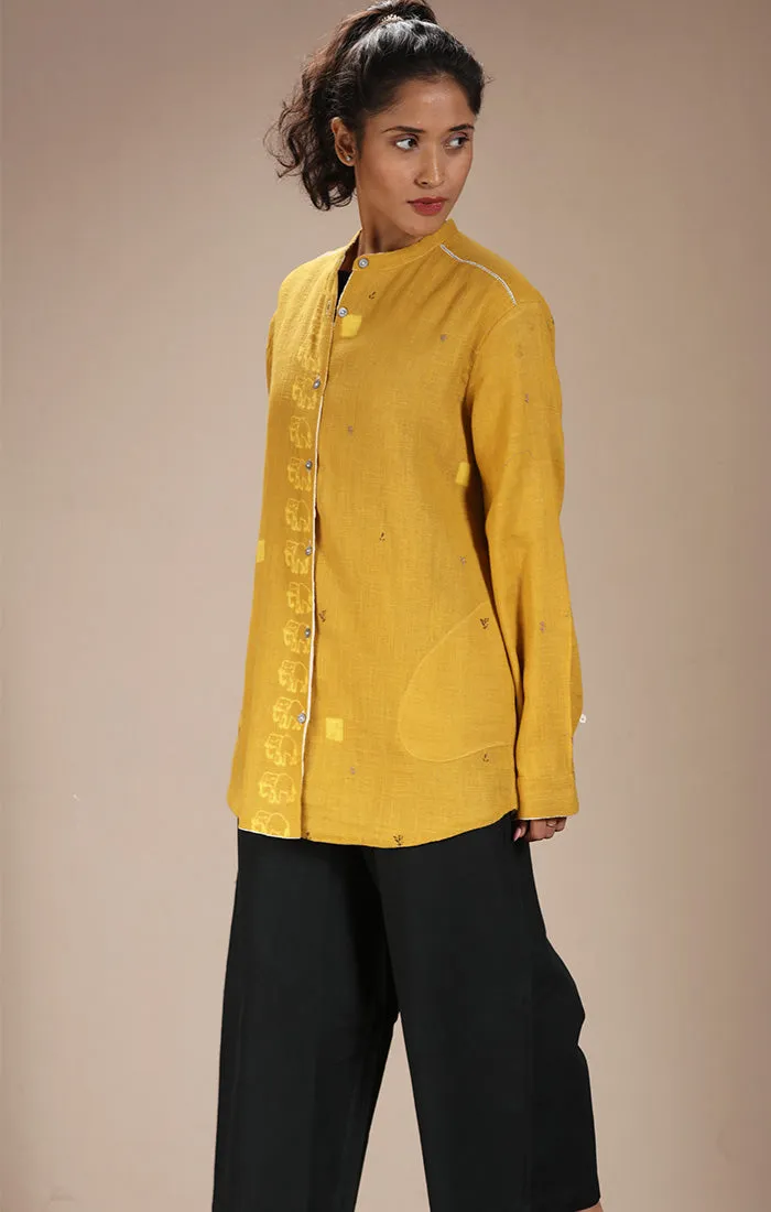 Overshirt (Shirt Jacket) Mustard with Handblock Prints