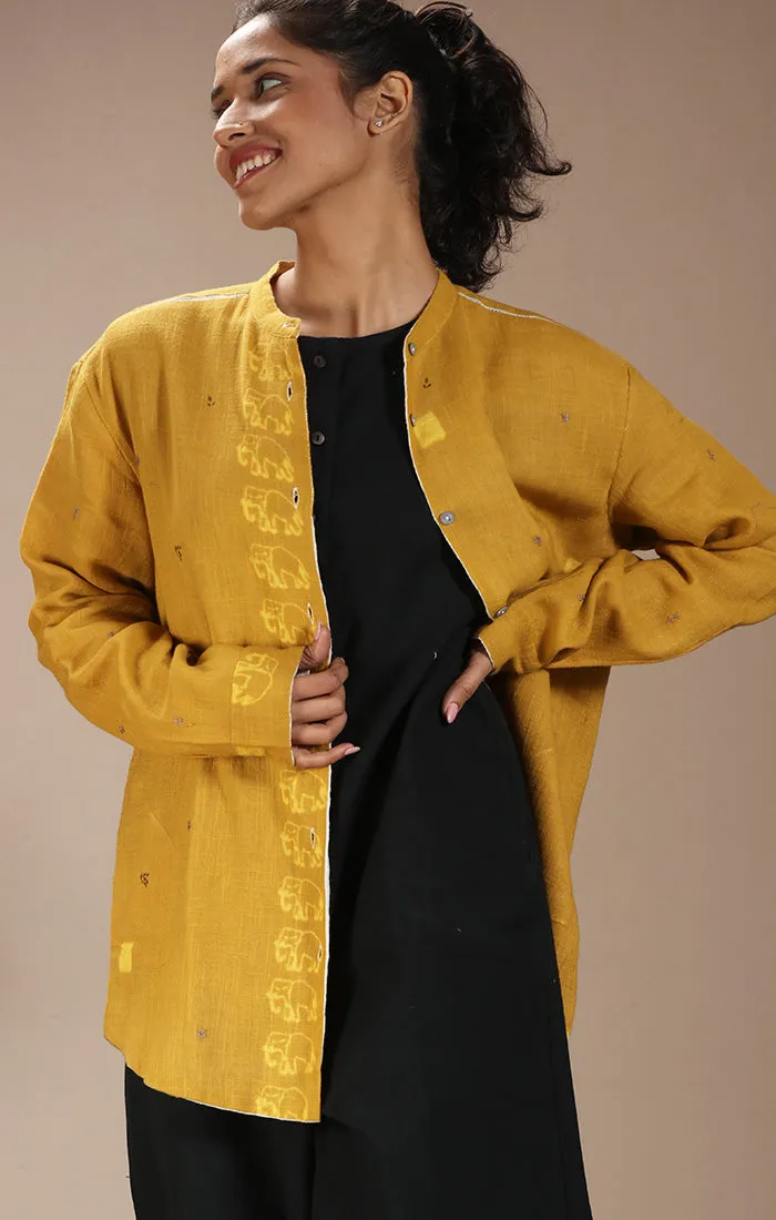 Overshirt (Shirt Jacket) Mustard with Handblock Prints