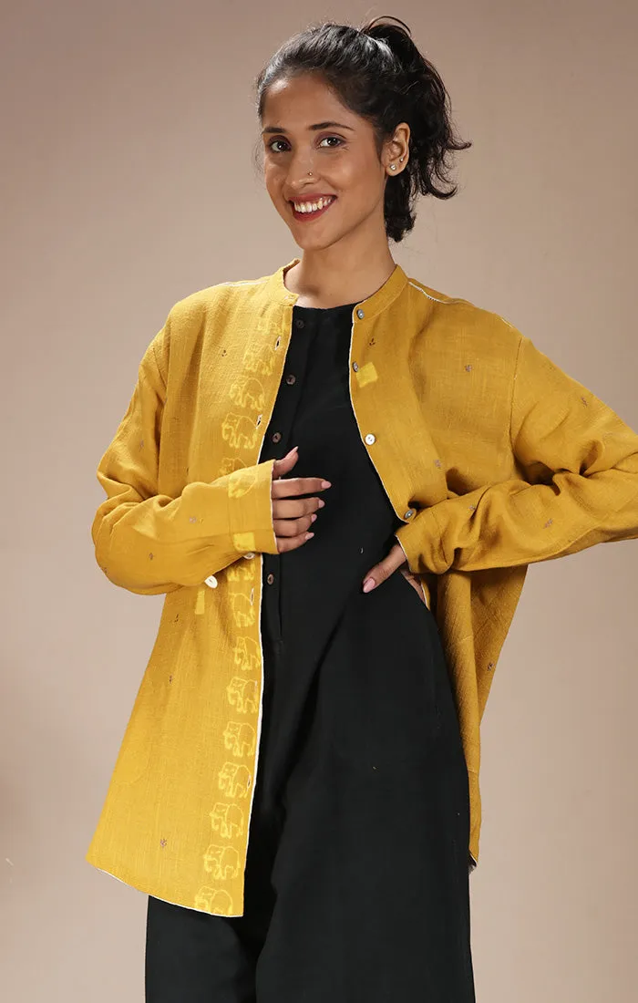 Overshirt (Shirt Jacket) Mustard with Handblock Prints