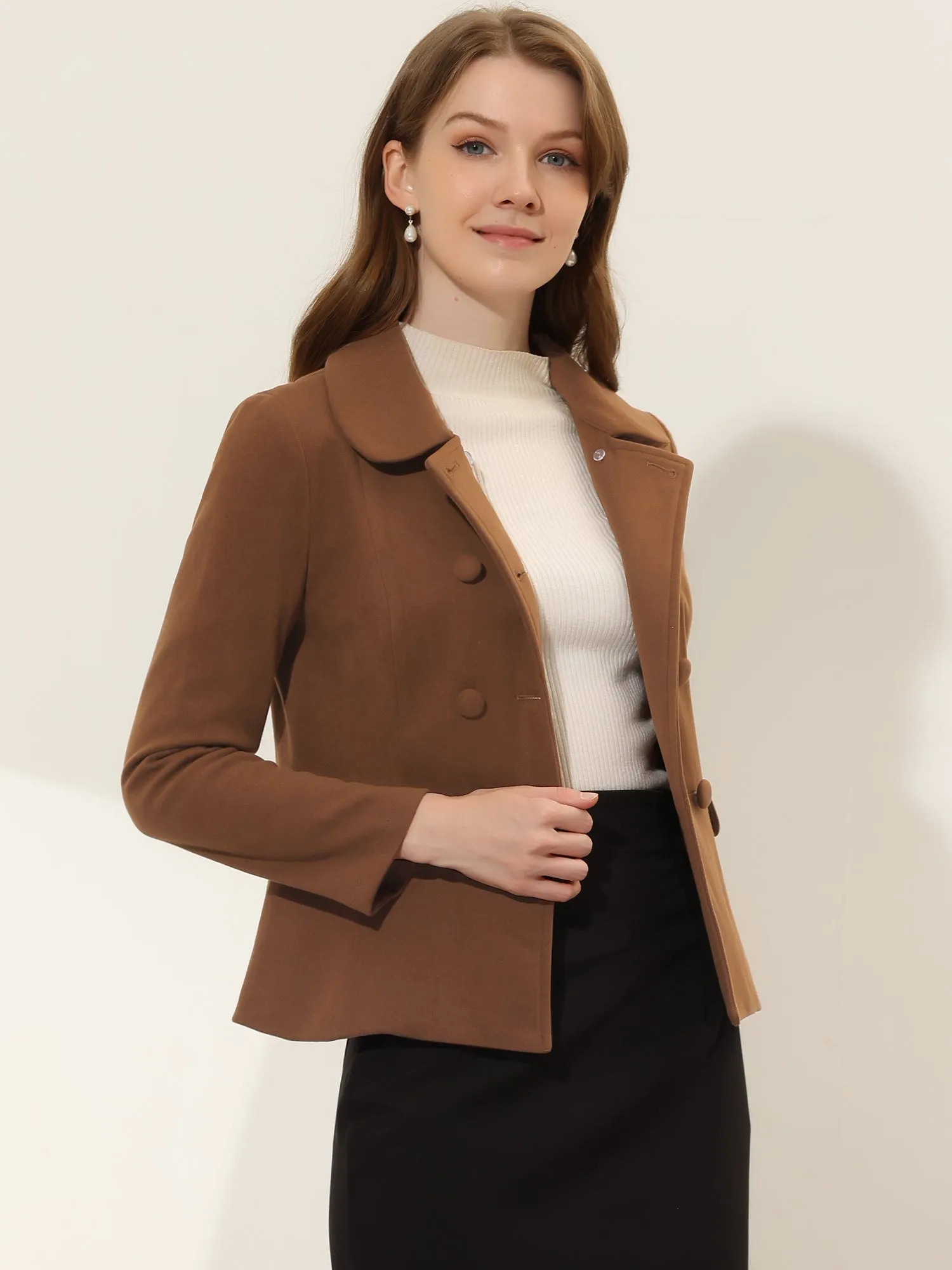 Peter Pan Collar Peacoat Double Breasted Short Coat