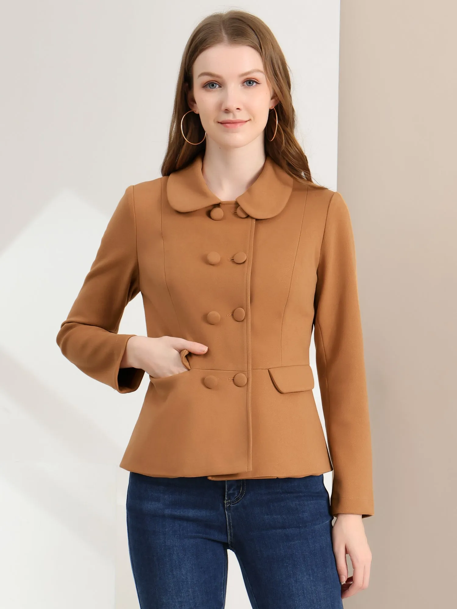 Peter Pan Collar Peacoat Double Breasted Short Coat