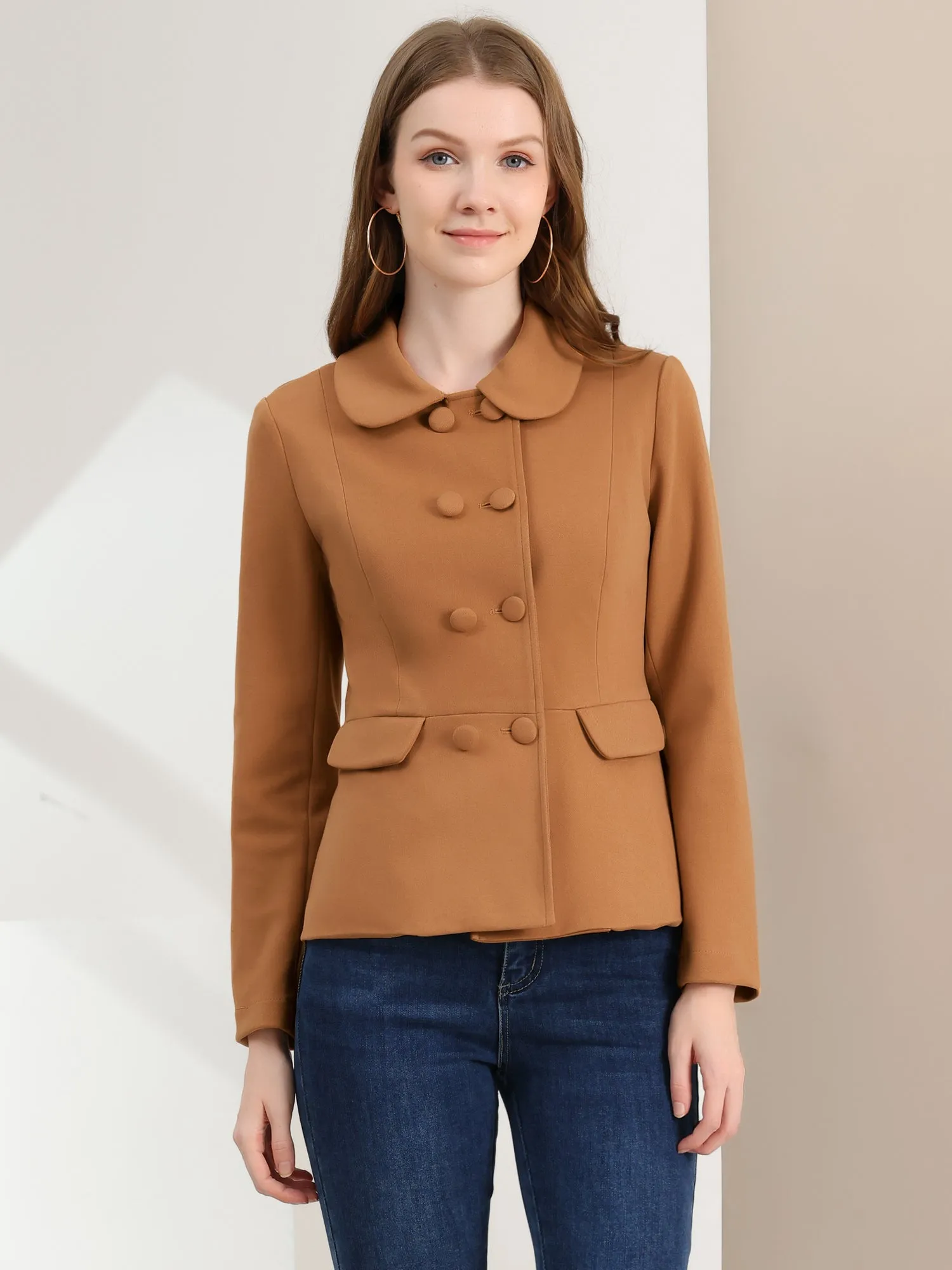 Peter Pan Collar Peacoat Double Breasted Short Coat