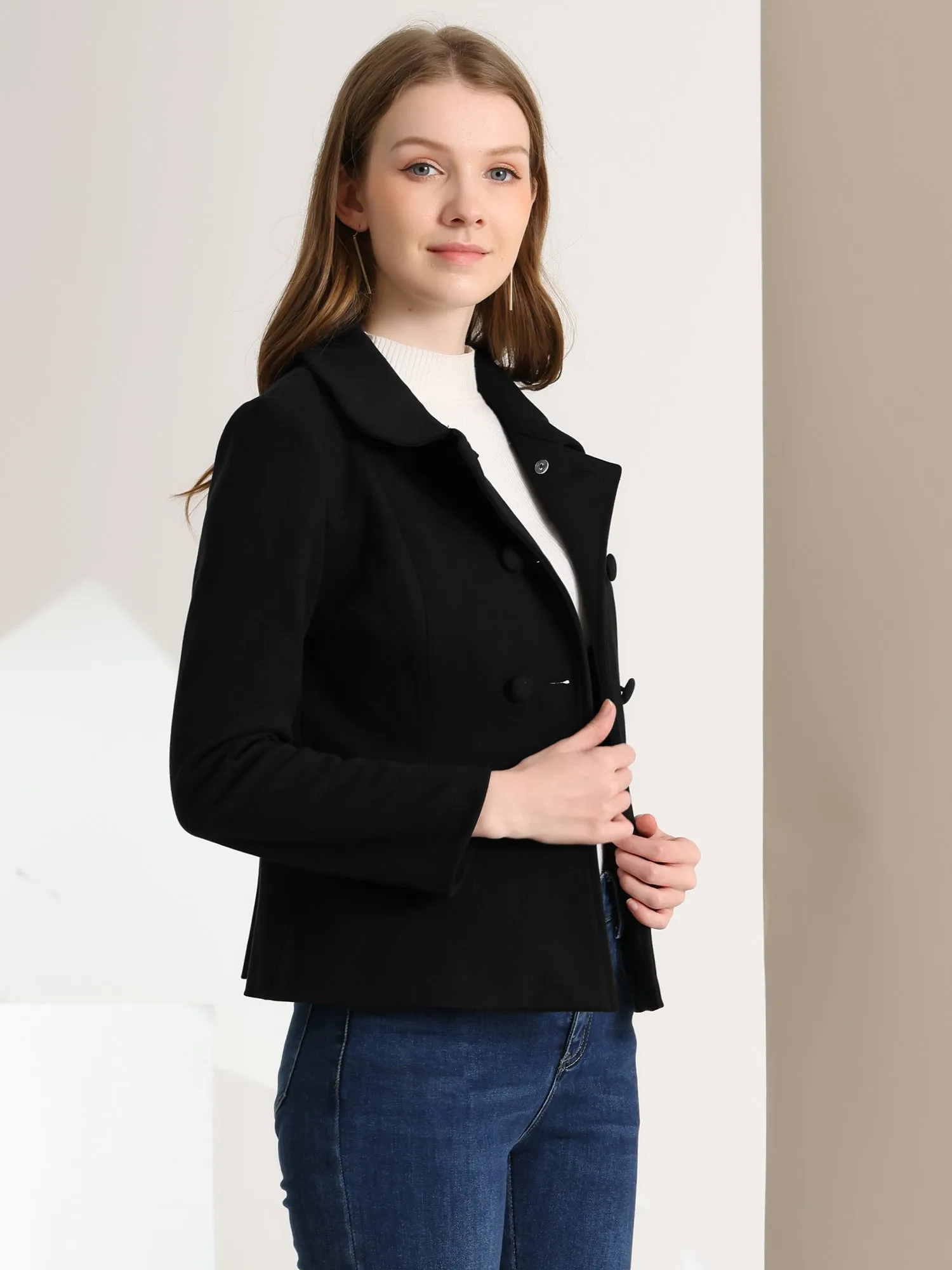 Peter Pan Collar Peacoat Double Breasted Short Coat