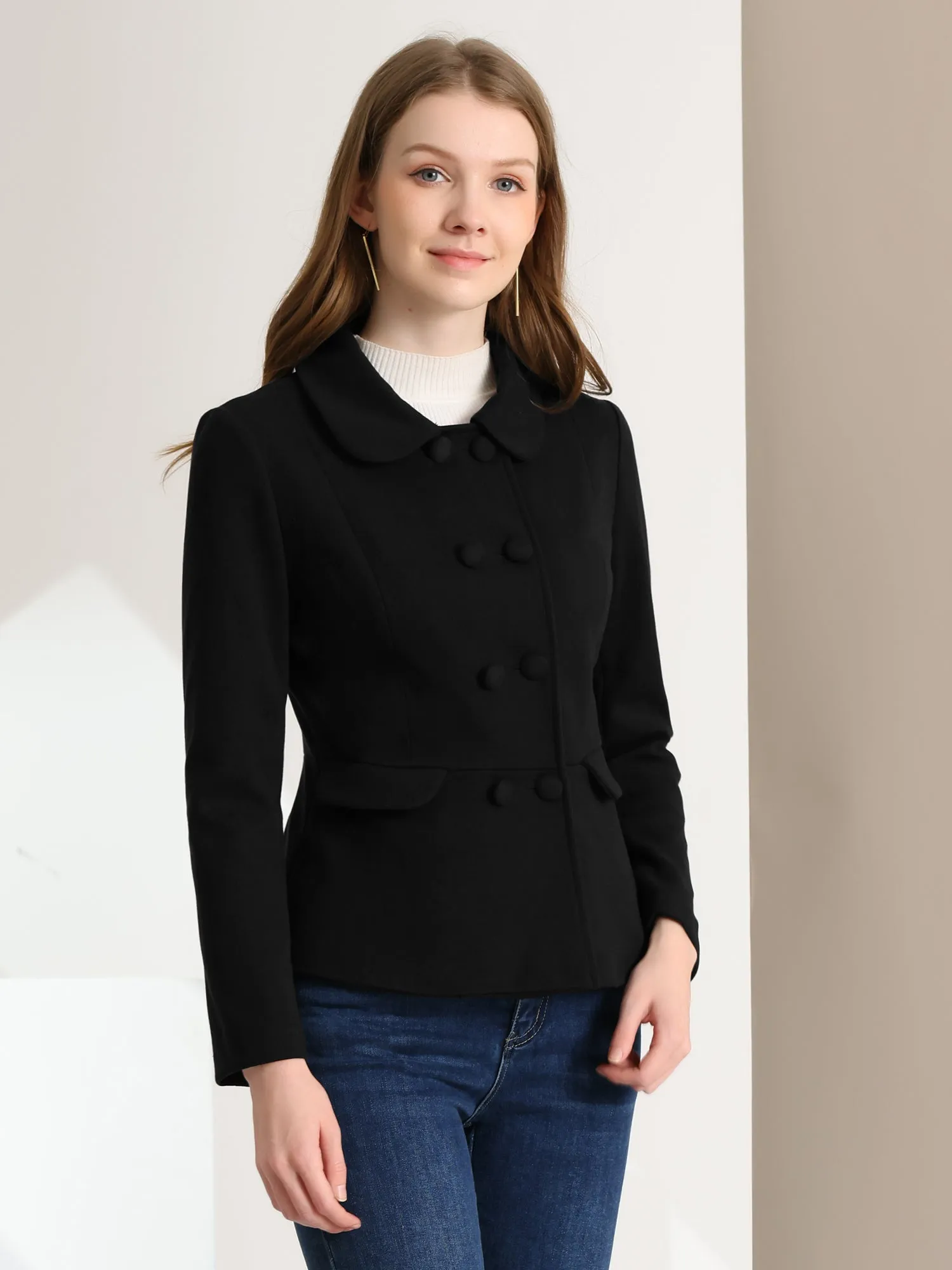 Peter Pan Collar Peacoat Double Breasted Short Coat