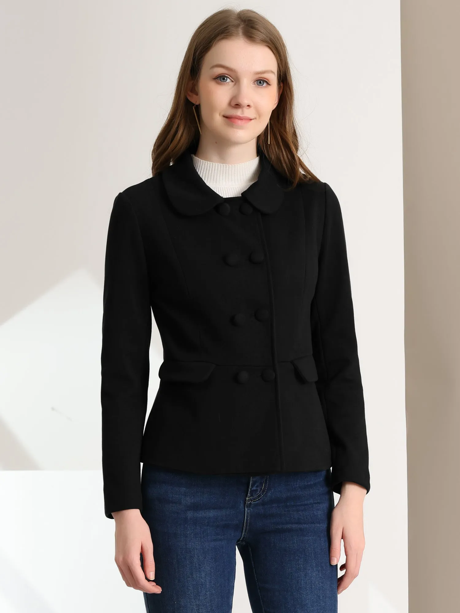Peter Pan Collar Peacoat Double Breasted Short Coat