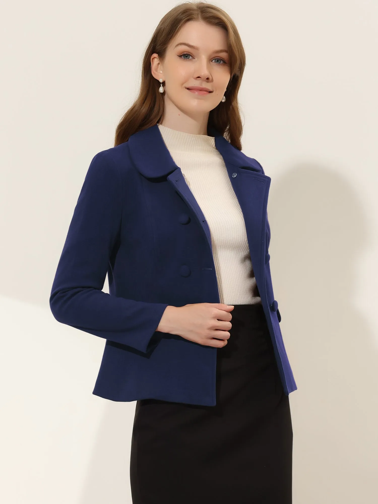 Peter Pan Collar Peacoat Double Breasted Short Coat