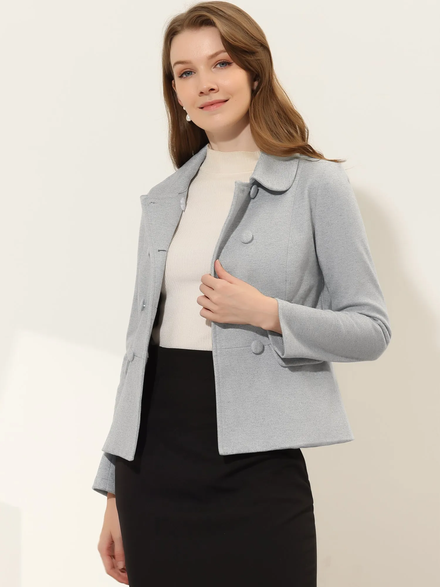Peter Pan Collar Peacoat Double Breasted Short Coat