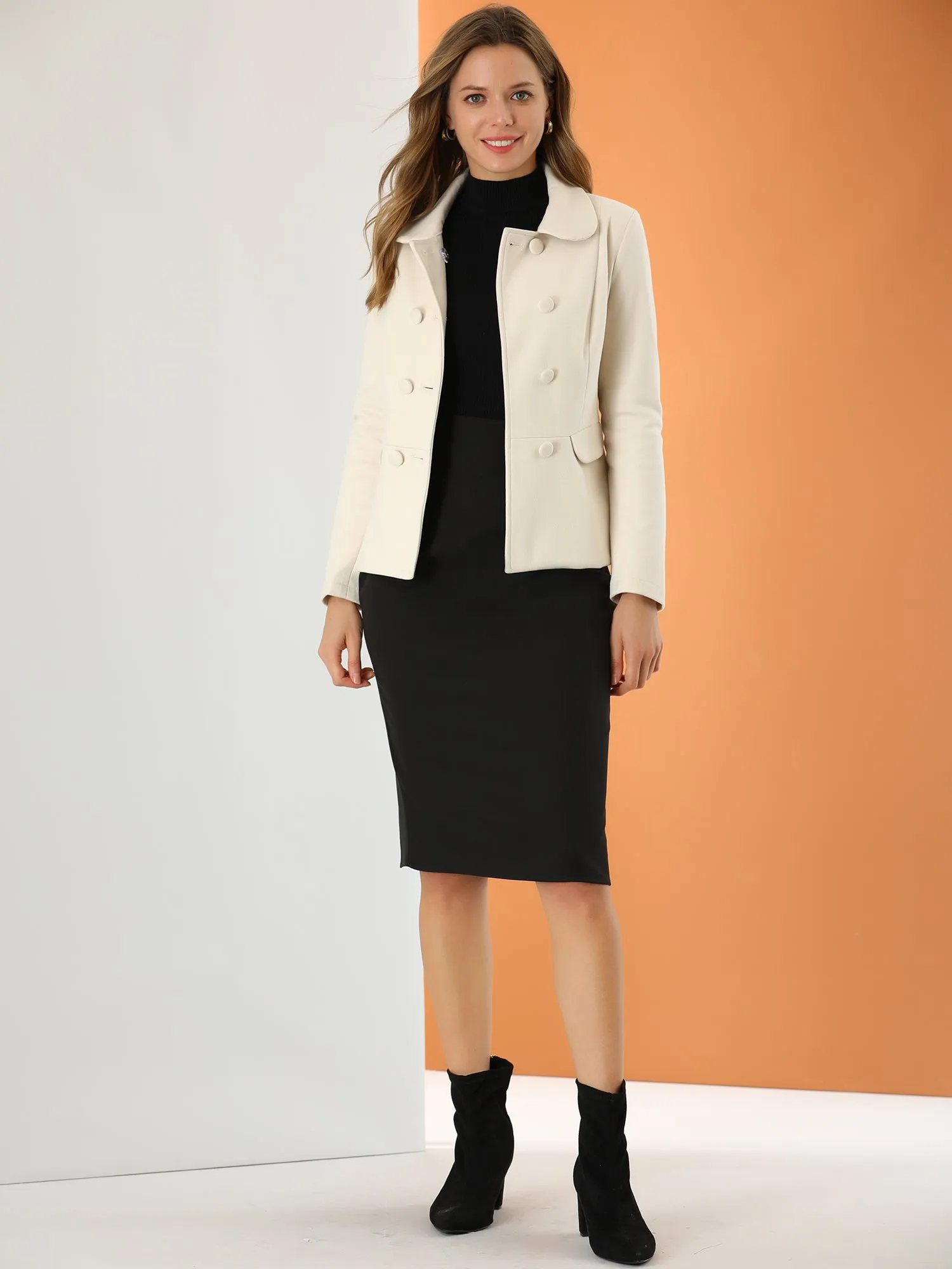 Peter Pan Collar Peacoat Double Breasted Short Coat