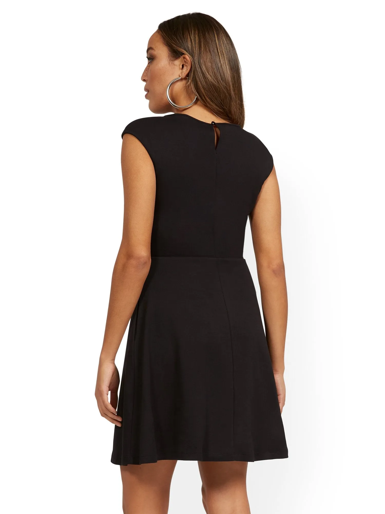 Petite Side-Button Flare Dress - City Knits