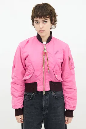 Pink Distressed Bomber Jacket