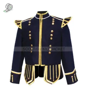 Pipe Band Doublet Kilt Jacket with Gold Braid White Piping