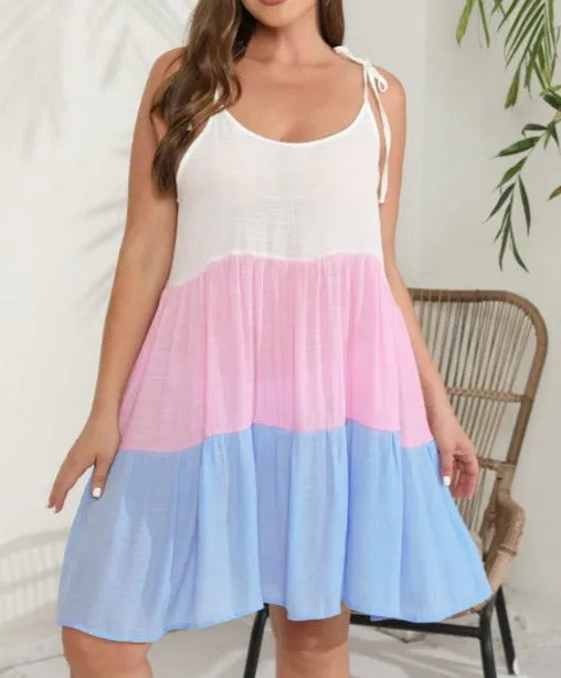 Plus Size Contrasting Panelled Strappy Beach Slip Dress