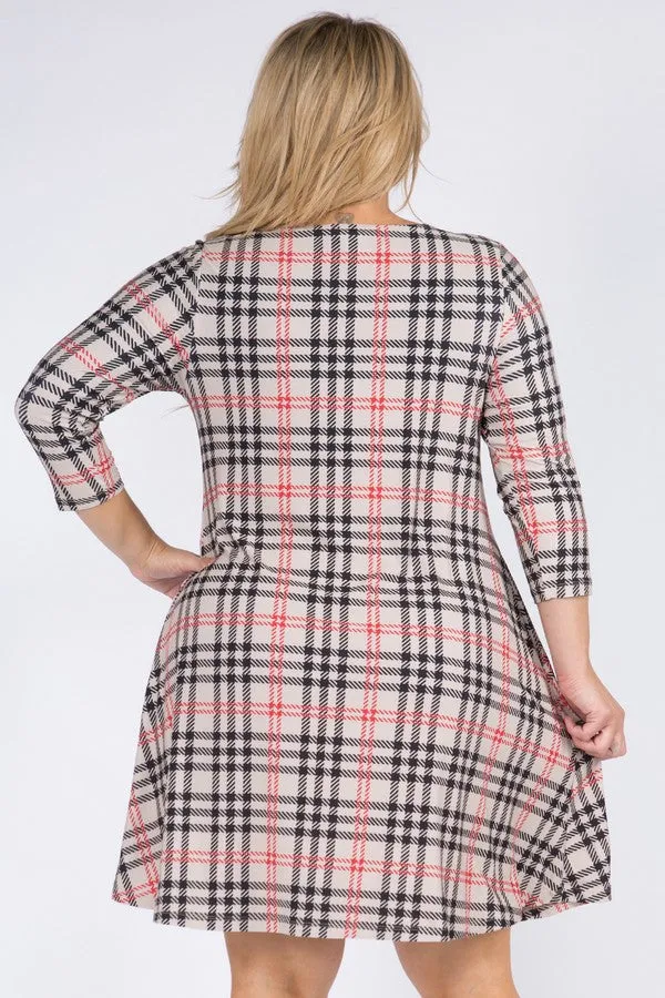 Plus Size Vintage Plaid A-Line Dress