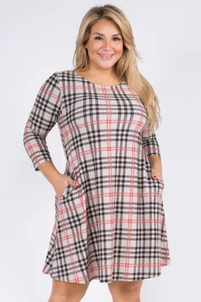 Plus Size Vintage Plaid A-Line Dress