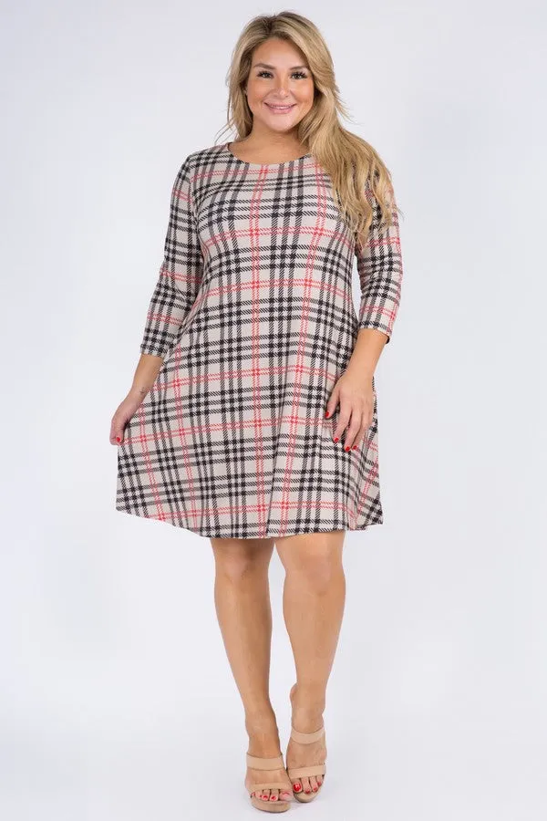 Plus Size Vintage Plaid A-Line Dress