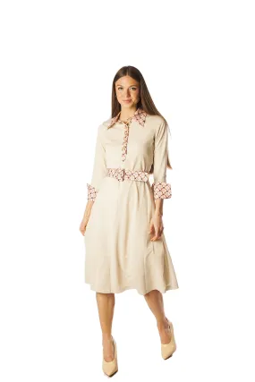 Printed Collar Placket Cuff Knit Dress