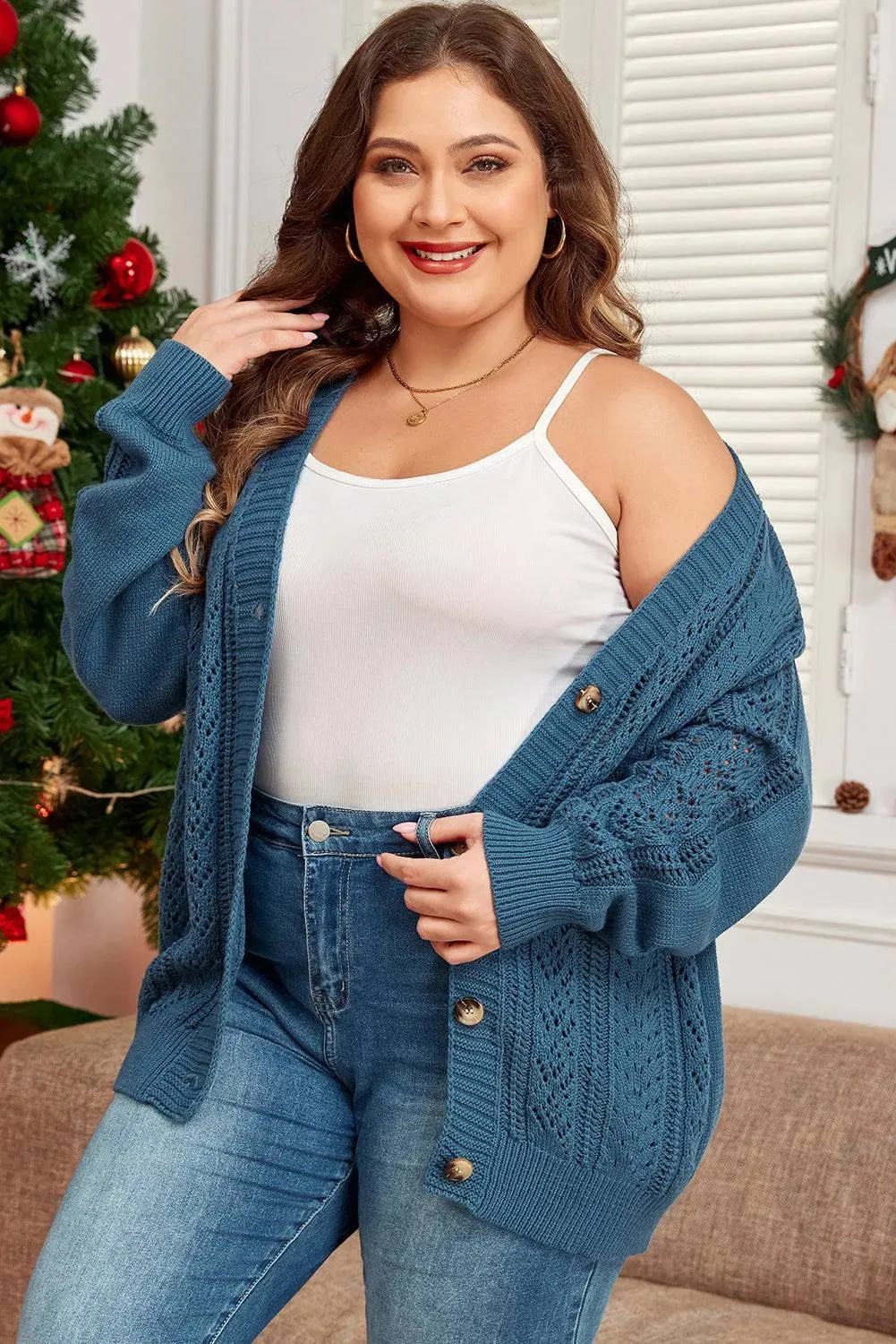 Real Teal V Neck Plus Size Cardigan