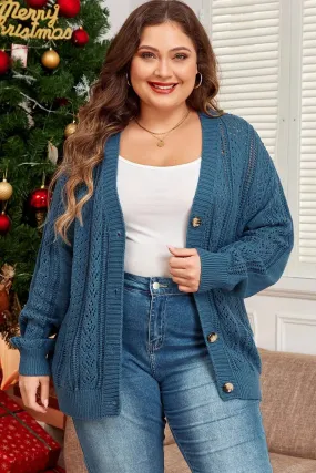 Real Teal V Neck Plus Size Cardigan