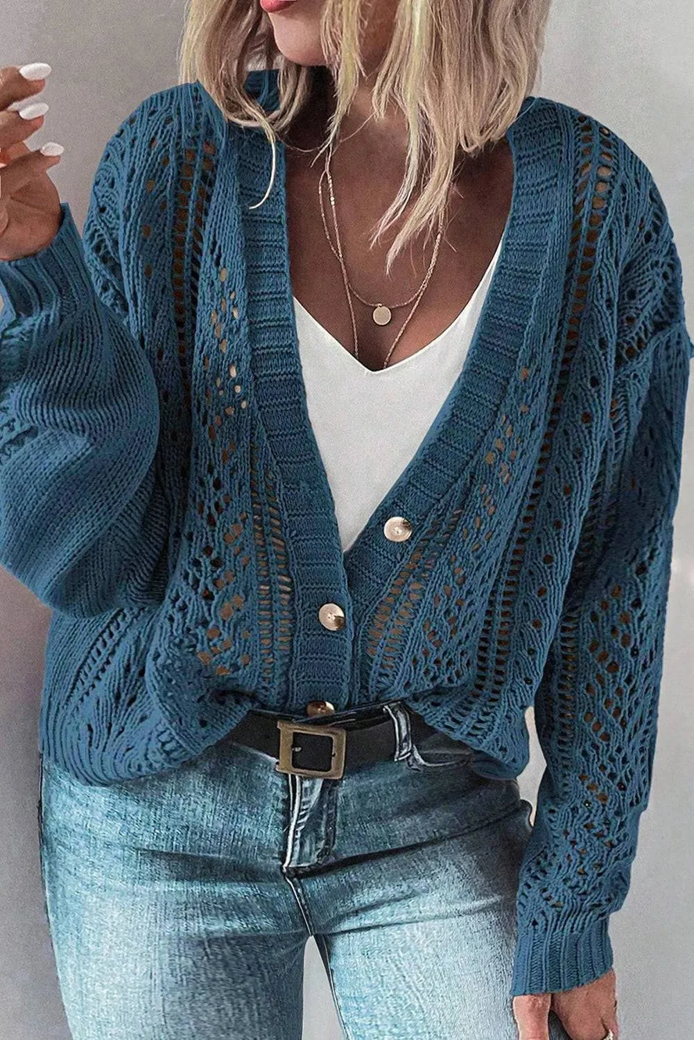 Real Teal V Neck Plus Size Cardigan
