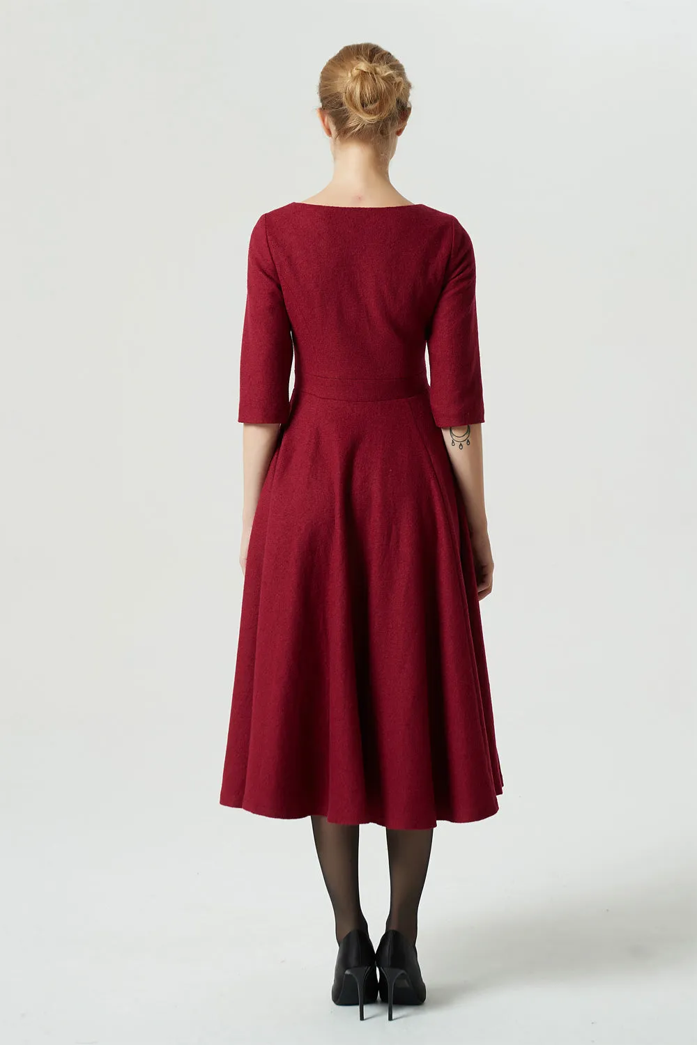 Red wool dress, wool dress, winter dress, midi dress, fit and flare dress 1995