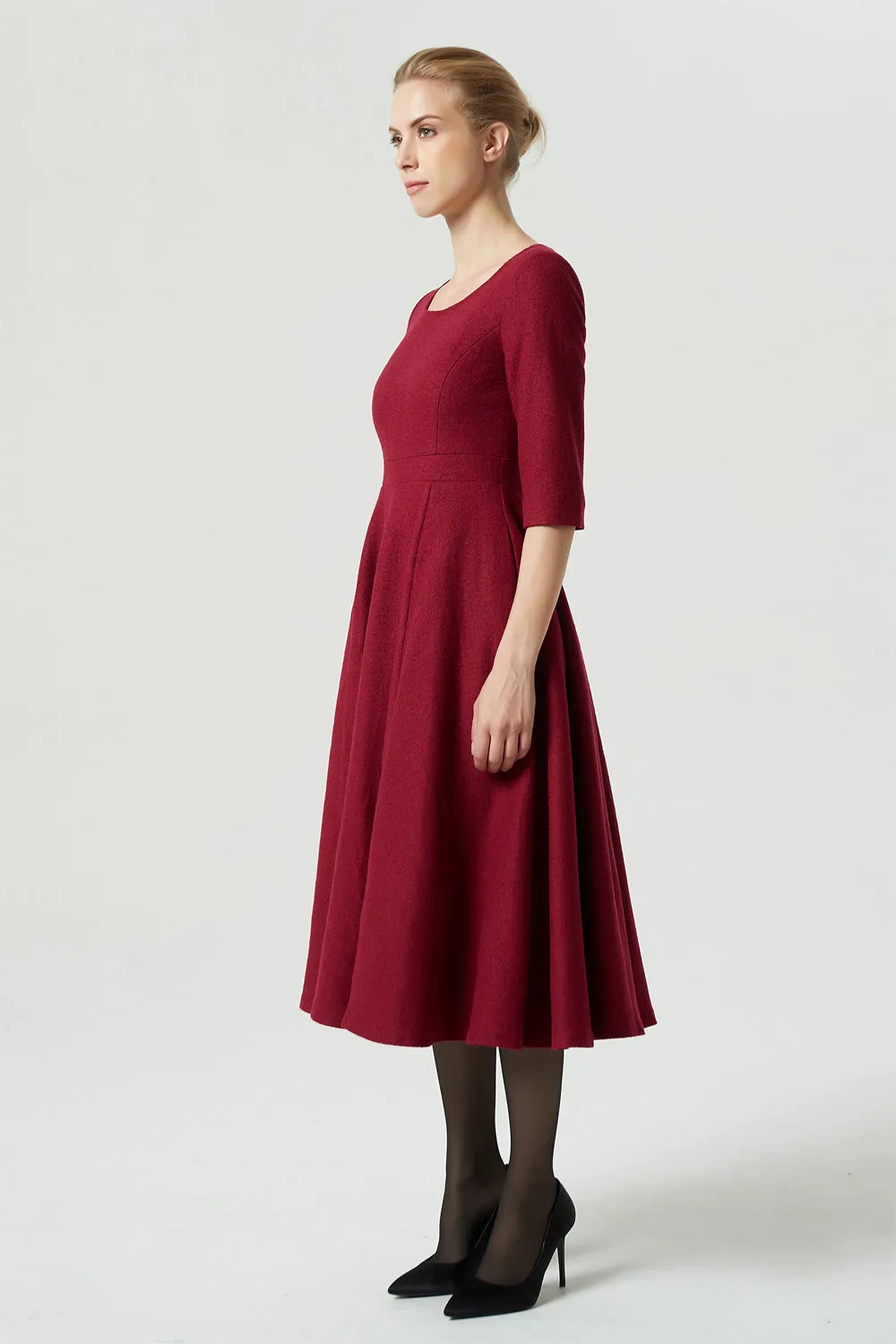 Red wool dress, wool dress, winter dress, midi dress, fit and flare dress 1995