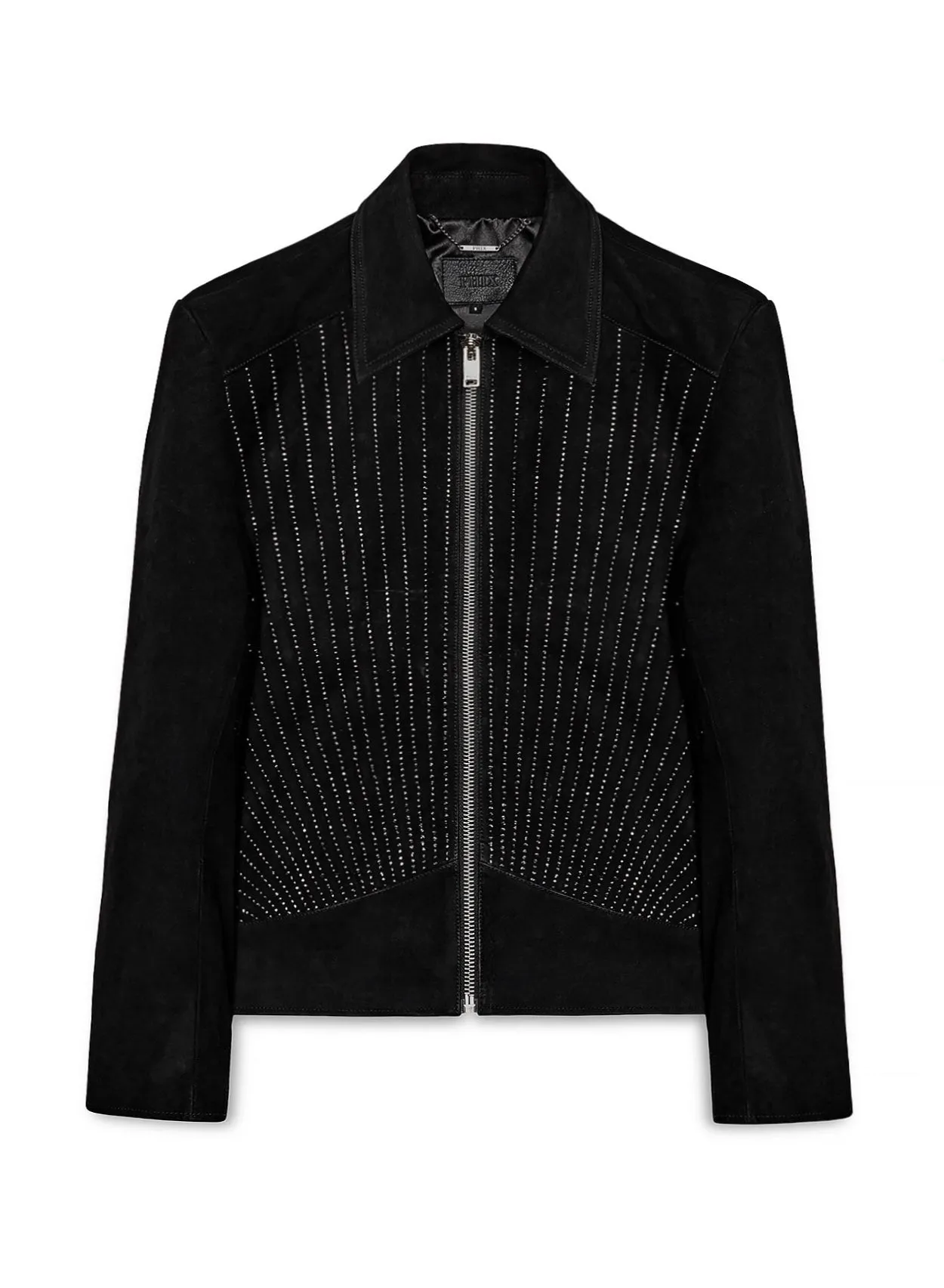 Rhinestone Embellished Leather Suede Zip Jacket