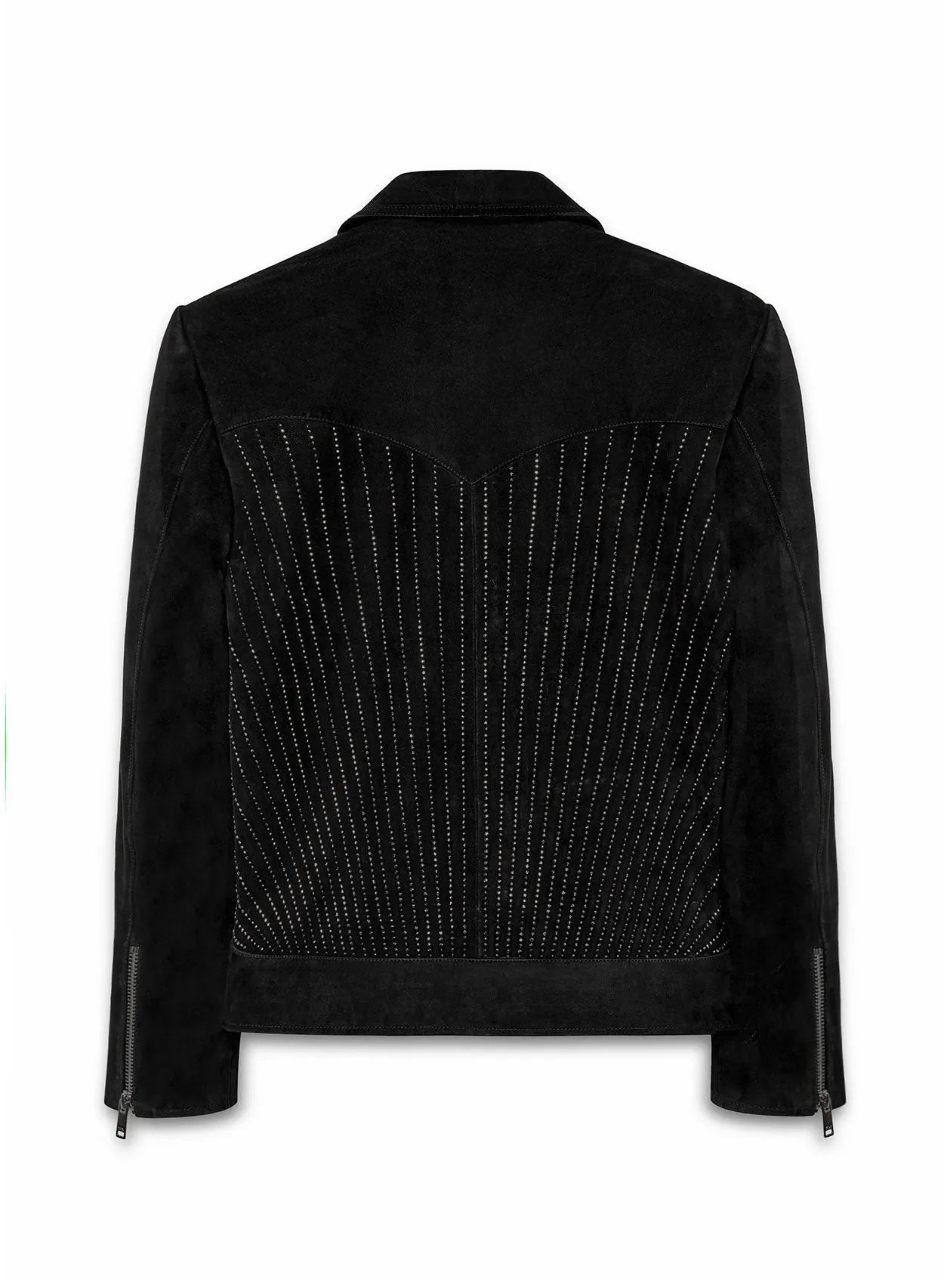 Rhinestone Embellished Leather Suede Zip Jacket