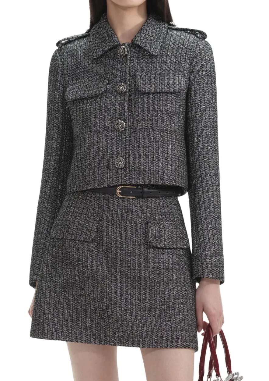 SELF-PORTRAIT - Metallic Boucle Mini Skirt