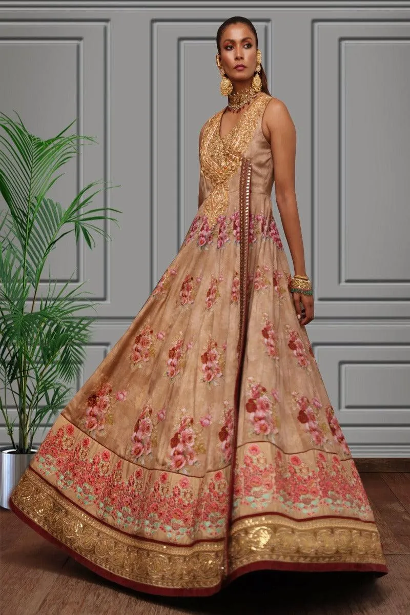 Shamaeel - Long Silk Embroidered Angarkha with Embroidered Organza Jacket
