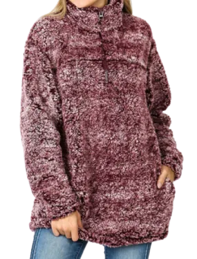 Sherpa Jacket with 1/4 Zip - Burgundy