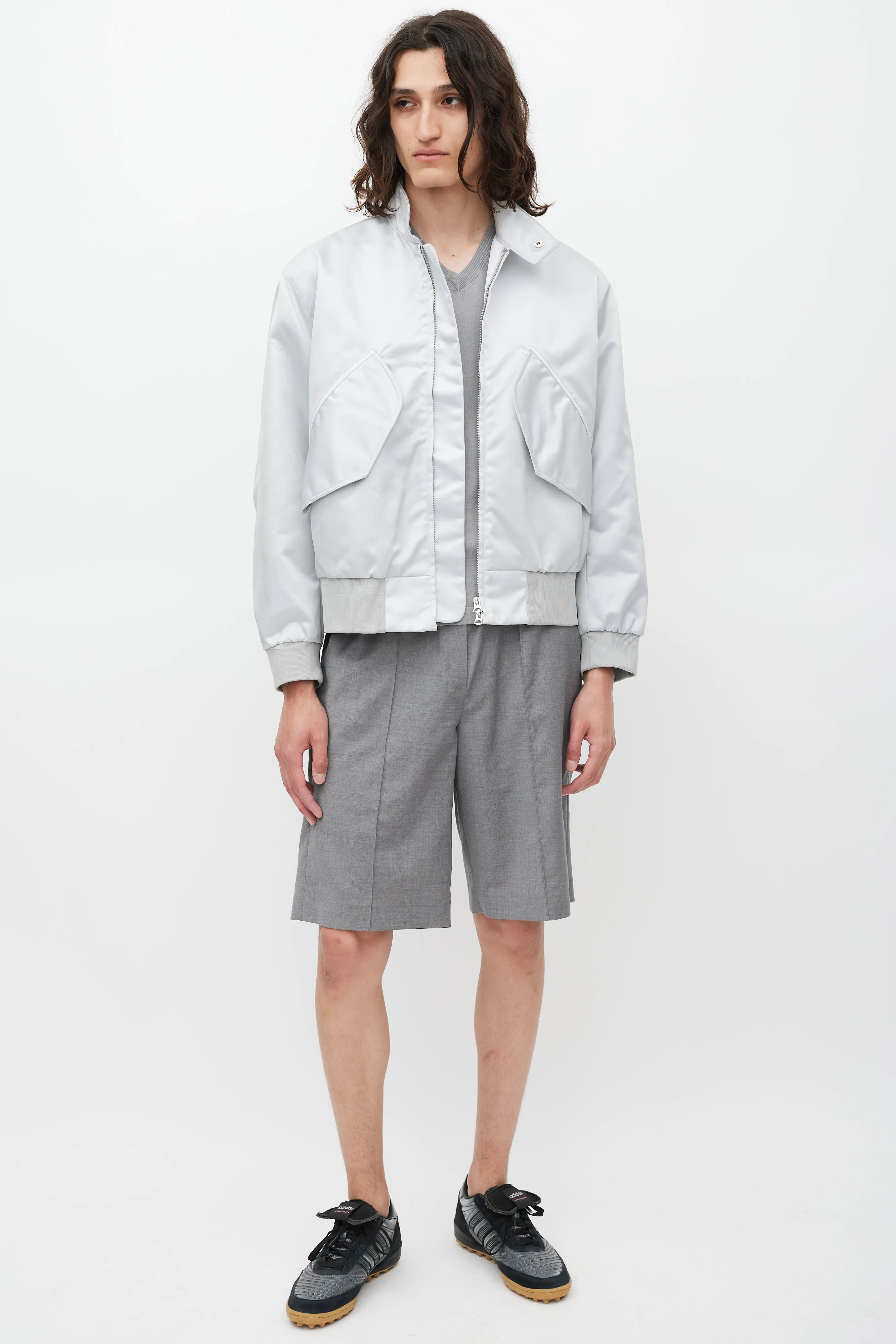 Silver Nylon Bomber Jacket