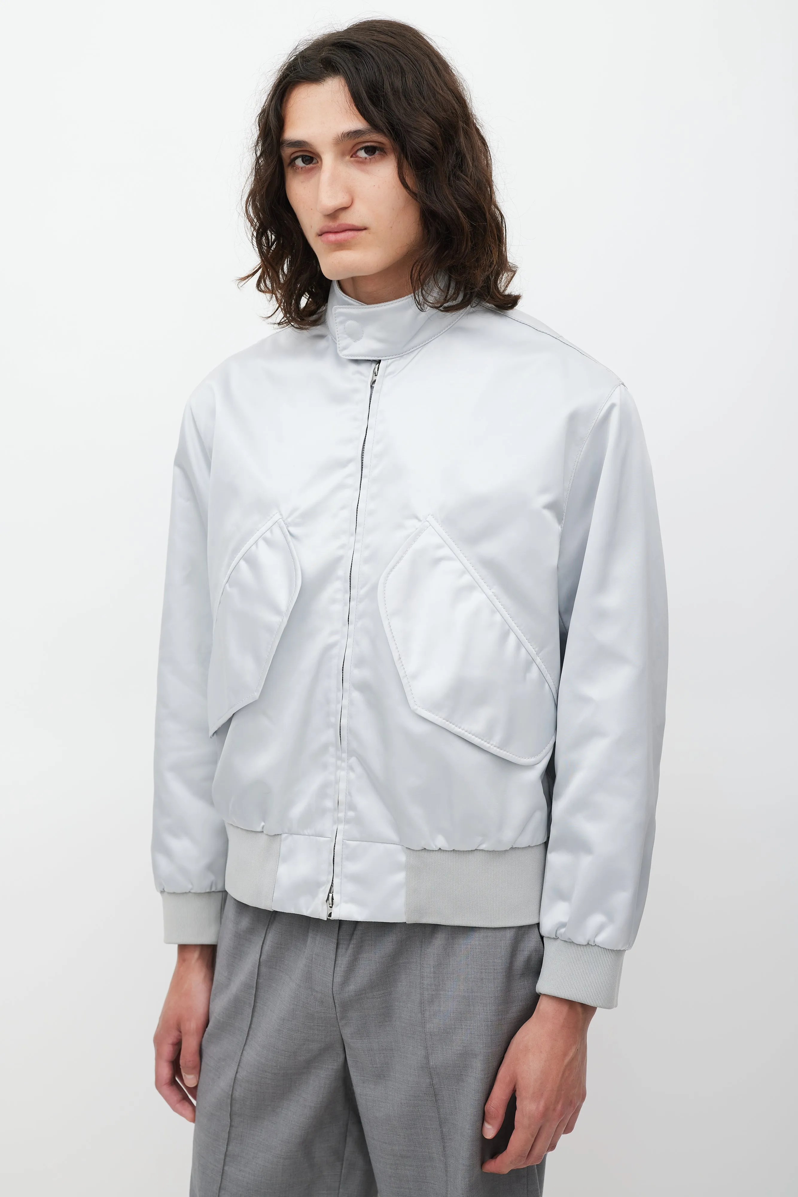 Silver Nylon Bomber Jacket