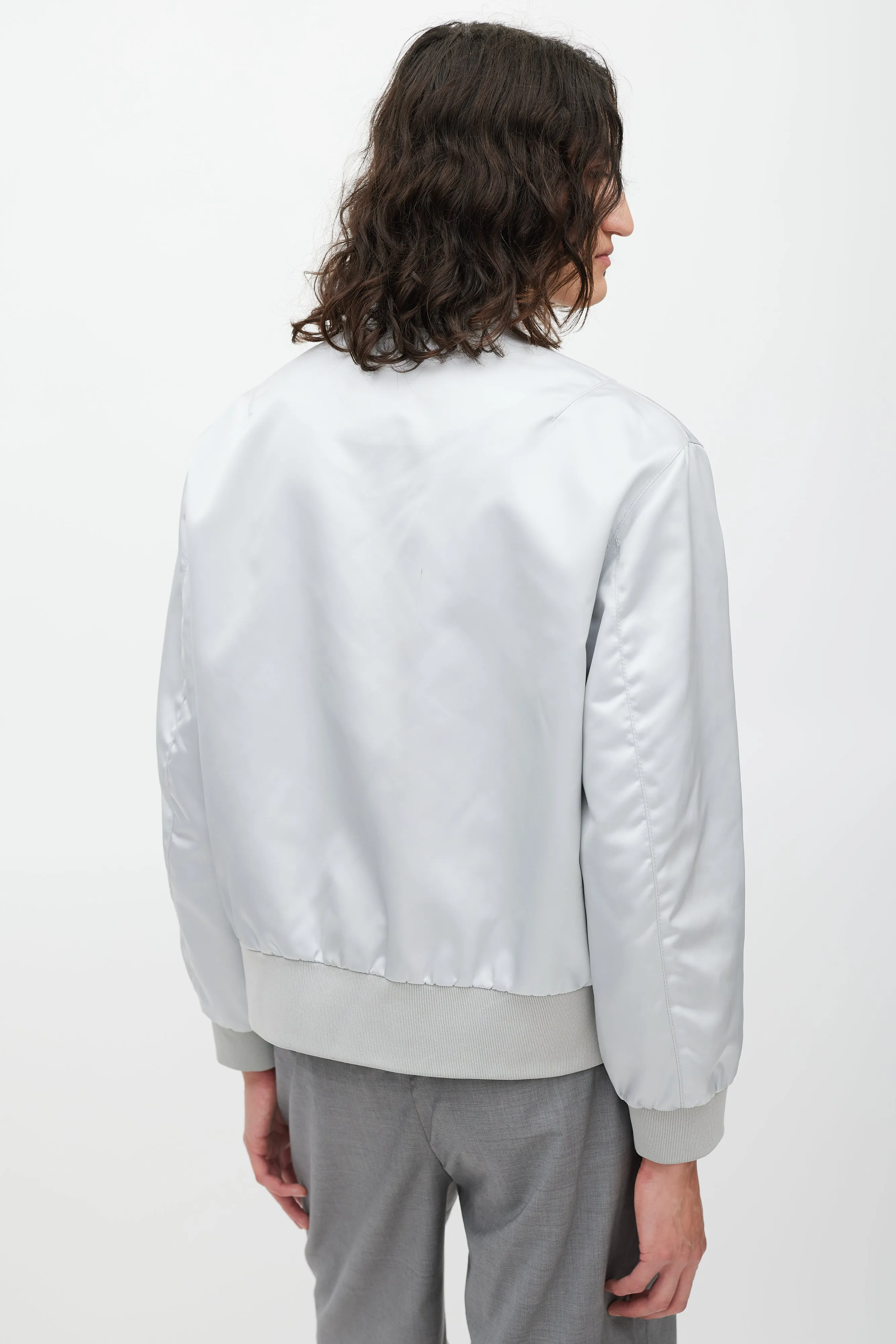 Silver Nylon Bomber Jacket