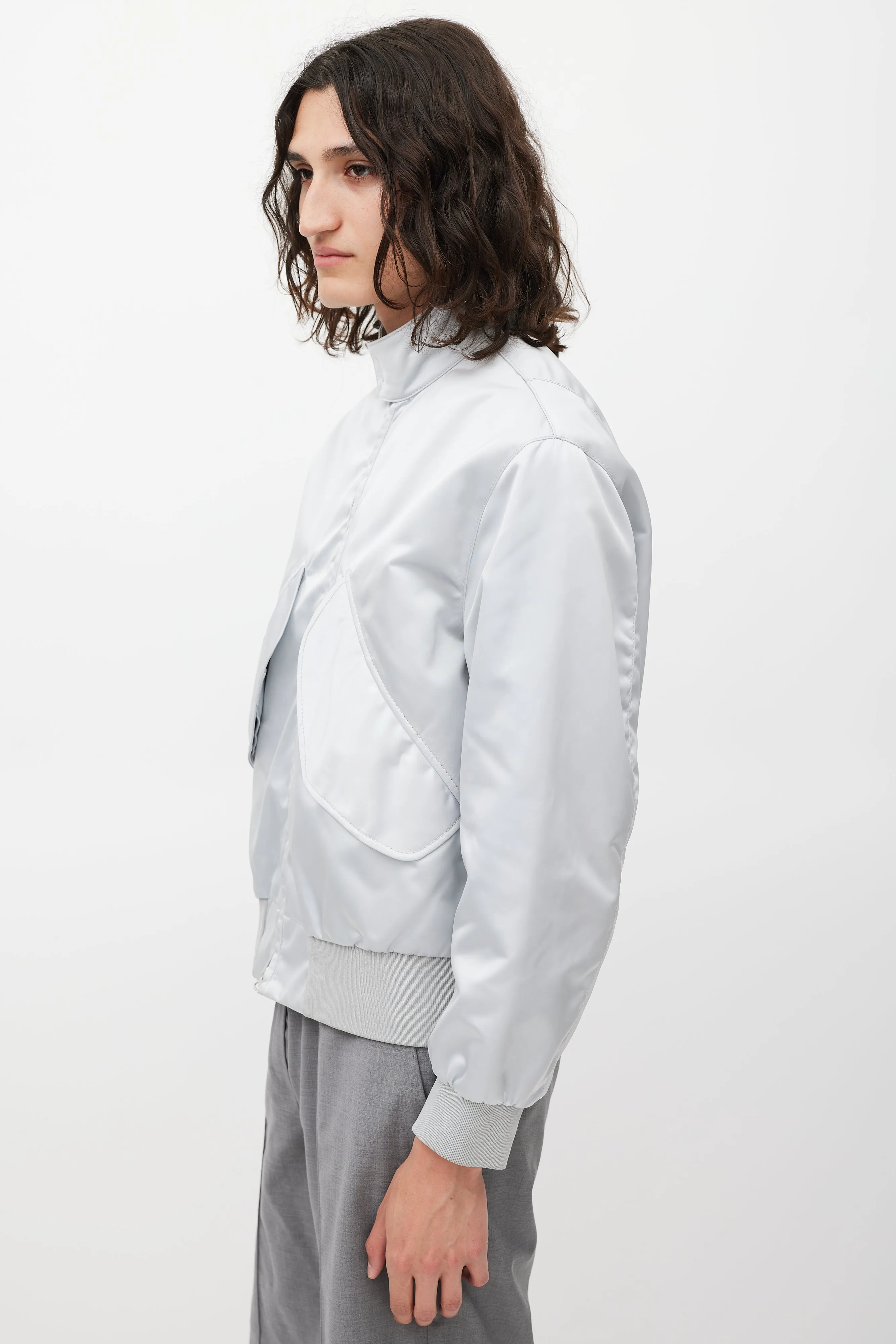 Silver Nylon Bomber Jacket