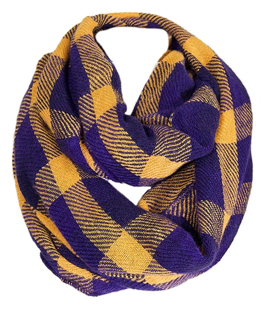Soft Classic Blue Checkered Plaid Infinity Loop Scarf