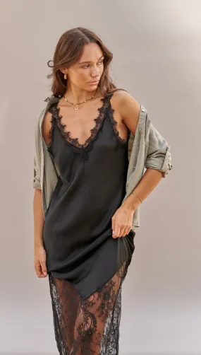 SOLANGE SLIP DRESS - BLACK