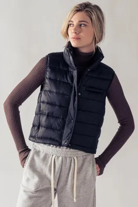 Stripe Quilted Stand Collar Padded Vest Jacket
