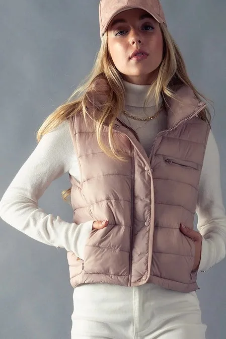 Stripe Quilted Stand Collar Padded Vest Jacket