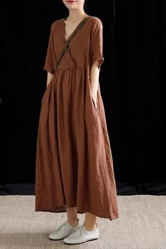 Summer's new loose a-line maxi dress with short sleeves 190157